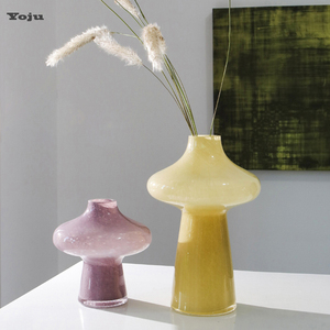 北欧高级感几何设计樱粉玻璃花瓶现代抽象创意软装设计感轻奢摆件