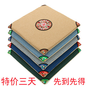 中式亚麻坐垫餐椅垫特色刺绣红木沙发官椅座垫中国风四季古典圆垫