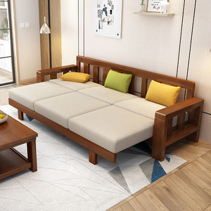 两用小户型北欧实木沙发拉床组合转角贵妃沙发床经济型客厅家具