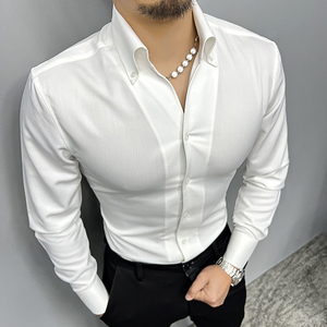 辉先生衬衫男长袖深v高级感内搭休闲健身潮牌ins修身免烫衬衣男士