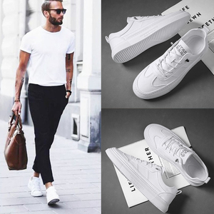 西装白色板鞋配牛仔裤的男鞋商务小白鞋男夏季薄款搭西裤休闲潮鞋