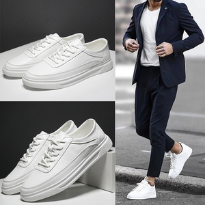 西服小白鞋男帅气简约休闲百搭男鞋配西裤时尚明星板鞋男软底防臭