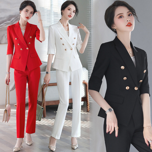 白色小西装套装夏职业西服高端气质韩版中袖外套面试正装女工作服