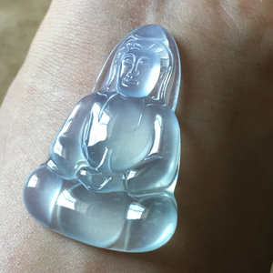 仕玉轩精品a货翡翠玻璃种木那飘雪花棉玉观音菩萨男女吊坠收藏级