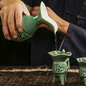 仿古中式陶瓷酒具爵杯 复古老式酒樽酒壶分酒器 家用白酒酒盅酒杯
