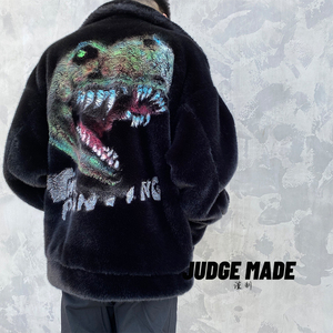 doublet 欧美手绘恐龙皮草男冬季 毛绒加厚街头摇滚外套ins痞帅