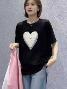 依拉米2024夏季新款时尚创意印花圆领短袖T恤百搭修身显瘦女上衣