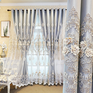 欧式高档大气小众浮雕绣花纱复古窗帘新款客厅卧室成品奢华高级感