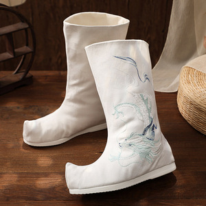 男士汉服鞋靴子内增高古风靴长男款翘头防水底春古代刺绣云头官靴