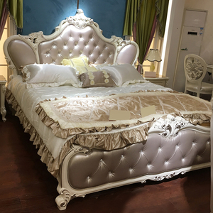 欧式床 双人床主卧豪华别墅大户型床法式皮床雕花主人房床2x2.2米
