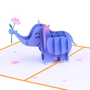 可爱小象节日贺卡生日礼物留言卡创意3d动物立体贺卡洗礼通用卡片