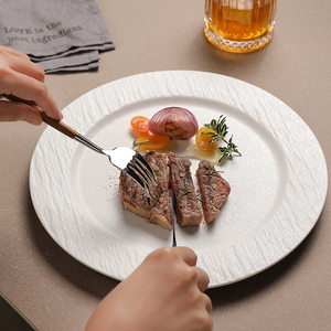 陶瓷西餐盘平盘白色盘子高级感石纹牛排盘创意菜盘圆形餐具微波炉