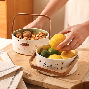 陶瓷水果碗零食手提篮糖果盒高颜值家用干果盘收纳碗沙拉碗泡面碗