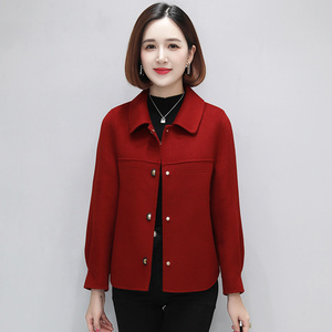 秋冬装双面呢羊毛呢外套妈妈装小个子短款羊绒大衣外衣中年女上衣
