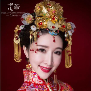 中国风婚礼造型古装头饰新娘秀禾发饰流苏步摇唐装旗袍大凤冠配饰