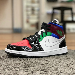 aj1新款女鞋 彩色拼接拆钩多彩漆皮 中帮男子高帮板鞋db5454-001