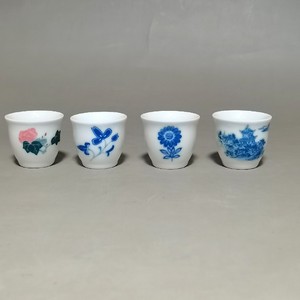 醴陵陶瓷小酒杯老瓷器群力90年代已停产白酒杯四个花色