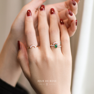 绿玛瑙可叠戴复古设计轻奢个性纯银镀金宝石戒指女vintage