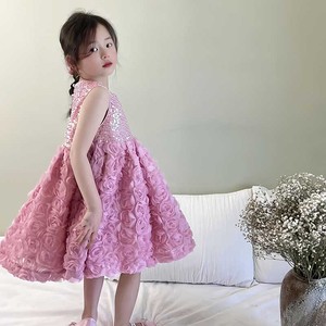 女童连衣裙夏装2024新款女宝宝洋气儿童时尚高端立体玫瑰花公主裙