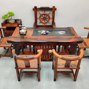 正品老船木茶桌椅组合真船木茶台实木茶几茶具古船木老木头家具