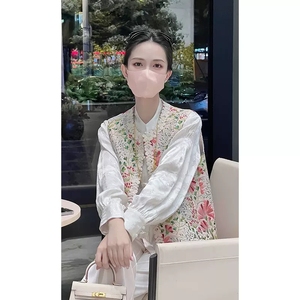 新中式禅意国风复古套装高端上衣叠穿唐装刺绣马甲衬衫两件套女春