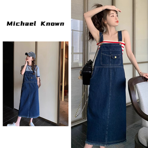 Michael Known吊带牛仔连衣群套装女夏季新款韩版休闲短袖背带群