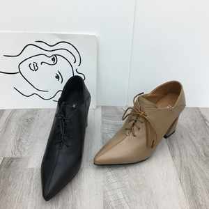 外贸真皮女鞋秋季新款森女牛皮高跟鞋尖头粗跟深口小皮鞋女单鞋潮