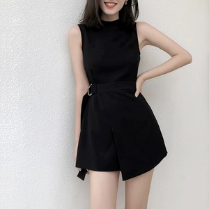 黑色连体短裤女雪纺夏季新款高腰显瘦小个子时尚工装连衣裤套装潮