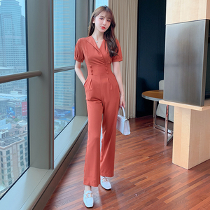 夏季法式新款韩版连体衣女气质收腰连身阔腿长裤ol西装连体裤套装