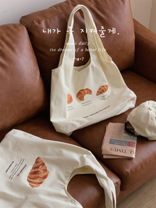 ◆~休闲文艺范法棍贝果面包图案挎包提包包包帆布包