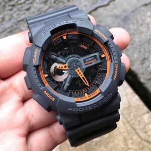 正品卡西欧手表男g-shock灰橙双显防震防水运动腕表ga-110ts-1a4