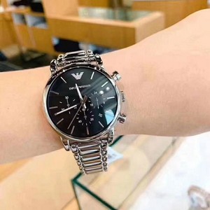 armani阿玛尼手表男ar1853银色钢带简约三眼商务休闲石英男士腕表