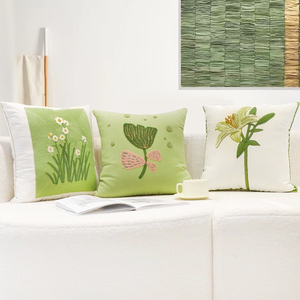 绿色小清新田园抱枕套百合花刺绣靠枕客厅沙发靠垫套飘窗靠包全棉
