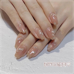 手工定制穿戴式杨倩同款巴洛克珍珠美甲可拆卸夏季冰透假指甲成品