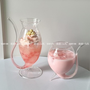 ins吸血鬼杯子北欧创意吸管玻璃杯吸血鬼杯个性酒杯分子鸡尾酒杯