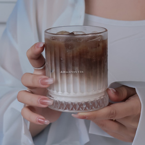 ins风咖啡馆美式拿铁冰咖啡杯冷萃摩卡古典复古家用条纹玻璃杯子