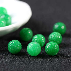 处理翡翠干青约10mm回纹珠圆珠散珠子手链项链穿珠编绳子diy配饰