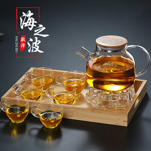 耐热玻璃水壶泡茶壶水果花茶壶竹盖大容量髙硼硅玻璃防爆茶具套装
