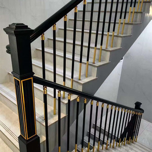 楼梯扶手铝镁合金室内家用实木立柱栏杆轻奢现代护栏简约金箍棒