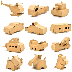 儿童益智亲子手工创意diy制作动物汽车纸模型幼儿园小雪纸板涂鸦