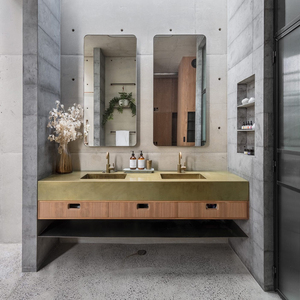 铜复古不锈钢洗手台悬空挂墙一体洗手盆带台面定制中岛水槽洗漱台