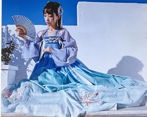 汉服出租 十三余小豆蔻儿 蓝花神 原色花神祭 齐胸六米摆下裙大袖