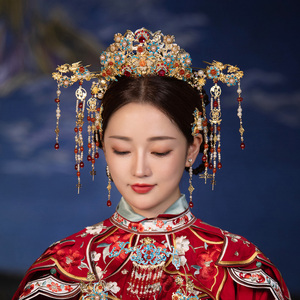 中式新娘头饰清宫大气皇后景泰蓝凤冠故宫清朝古典婚礼秀禾服发饰