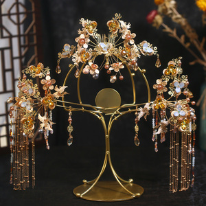 中式新娘发饰古典秀禾服结婚头饰手工流苏发簪复古黄水晶古风配饰