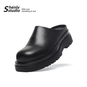 SHENLV STUDIO 松糕厚底休闲包头拖鞋式皮鞋男夏季外穿增高半拖鞋