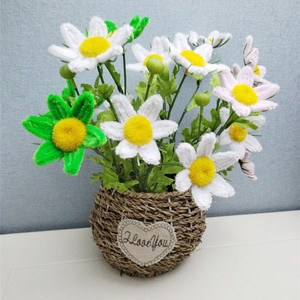 手工丝网花材 毛条雏菊材料 4株带叶仿真杆16朵小雏菊套装送教程