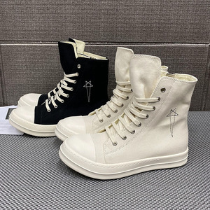 2022新款潮ro高帮鞋男五角星刺绣图案厚底潮流百搭休闲帆布板鞋女