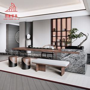 新中式茶桌现代高级感亚克力茶桌椅组合岩板岛台办公室家具定制