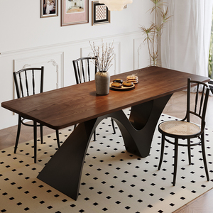 法式复古实木餐桌长方形一桌四椅客厅家用茶餐桌两用意式创意饭桌