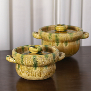 小葵川町屋日本原装进口信乐烧一志郎窑手作满釉三彩釉陶土米饭锅